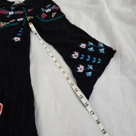 Sundance Black Embroidered Swim Coverup M Tassel Hem Rayon Tunic Dress - Picture 10 of 11